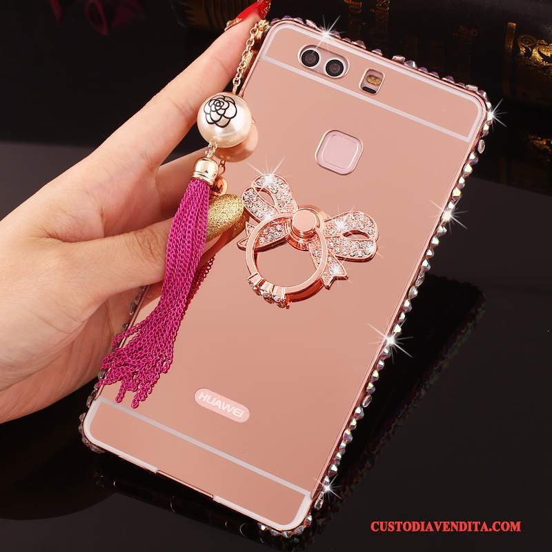 Custodia Huawei P9 Plus Strass Rosatelefono, Cover Huawei P9 Plus Protezione Metallo Telaio