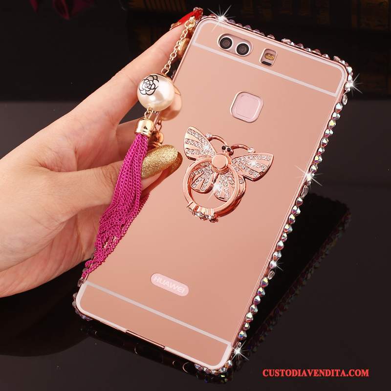 Custodia Huawei P9 Plus Strass Rosatelefono, Cover Huawei P9 Plus Protezione Metallo Telaio