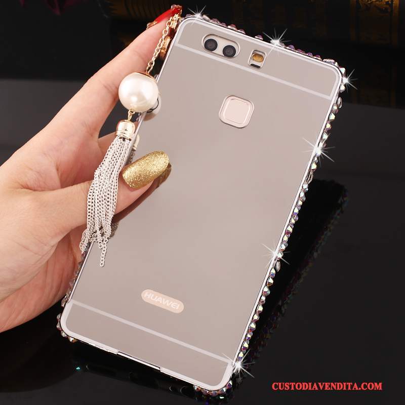 Custodia Huawei P9 Plus Strass Rosatelefono, Cover Huawei P9 Plus Protezione Metallo Telaio