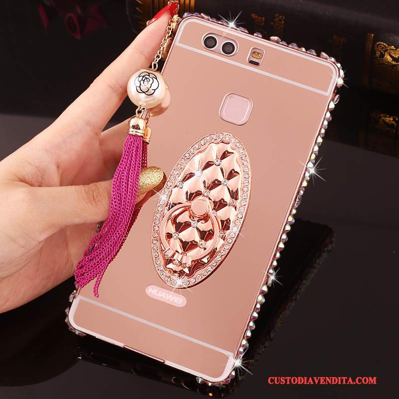 Custodia Huawei P9 Plus Strass Rosatelefono, Cover Huawei P9 Plus Protezione Metallo Telaio