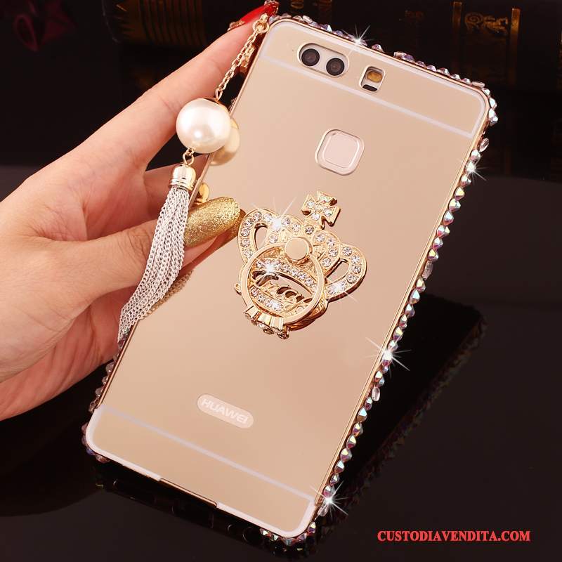 Custodia Huawei P9 Plus Strass Rosatelefono, Cover Huawei P9 Plus Protezione Metallo Telaio