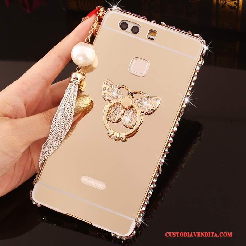 Custodia Huawei P9 Plus Strass Rosatelefono, Cover Huawei P9 Plus Protezione Metallo Telaio