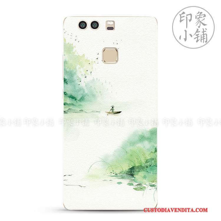 Custodia Huawei P9 Plus Vintage Dipinti A Mano Fresco, Cover Huawei P9 Plus Protezione Blu Semplici