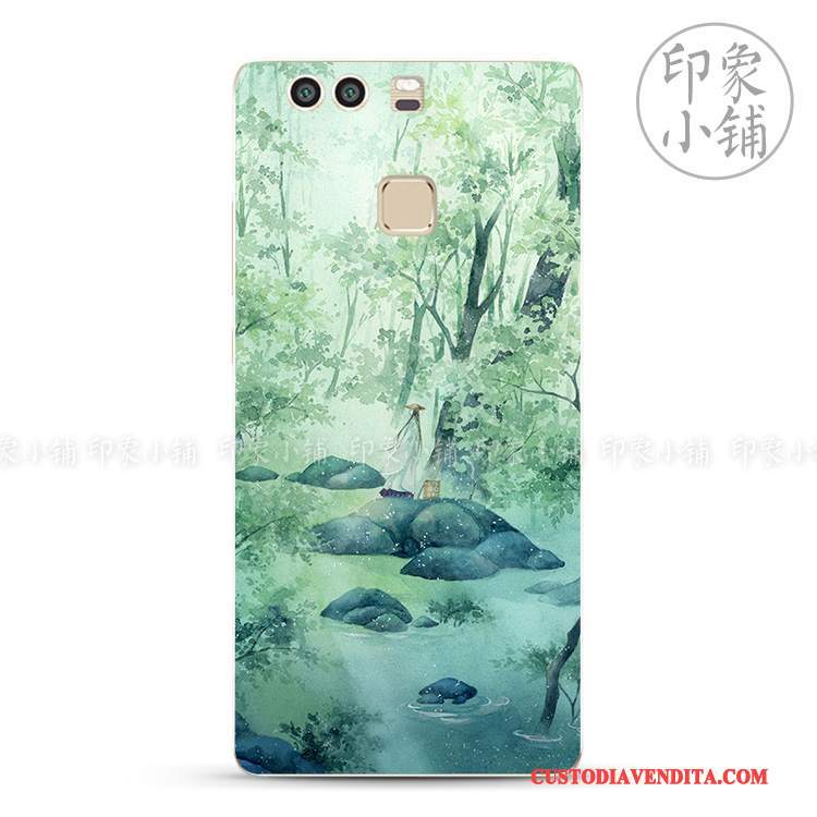 Custodia Huawei P9 Plus Vintage Dipinti A Mano Fresco, Cover Huawei P9 Plus Protezione Blu Semplici