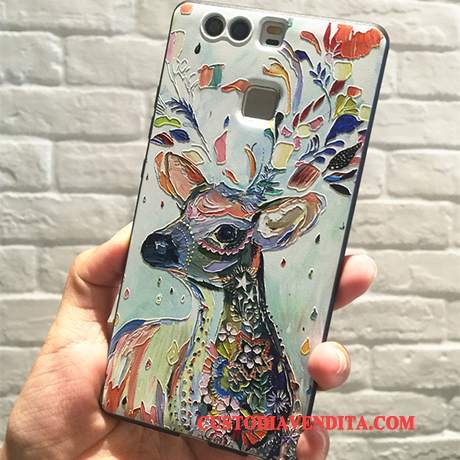 Custodia Huawei P9 Protezione Nerotelefono, Cover Huawei P9 Goffratura Ornamenti Appesi Ring