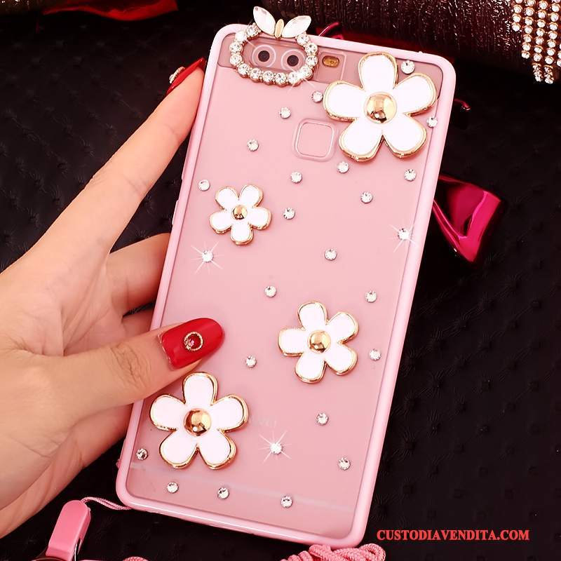 Custodia Huawei P9 Protezione Rosa Ornamenti Appesi, Cover Huawei P9 Strass Telefono