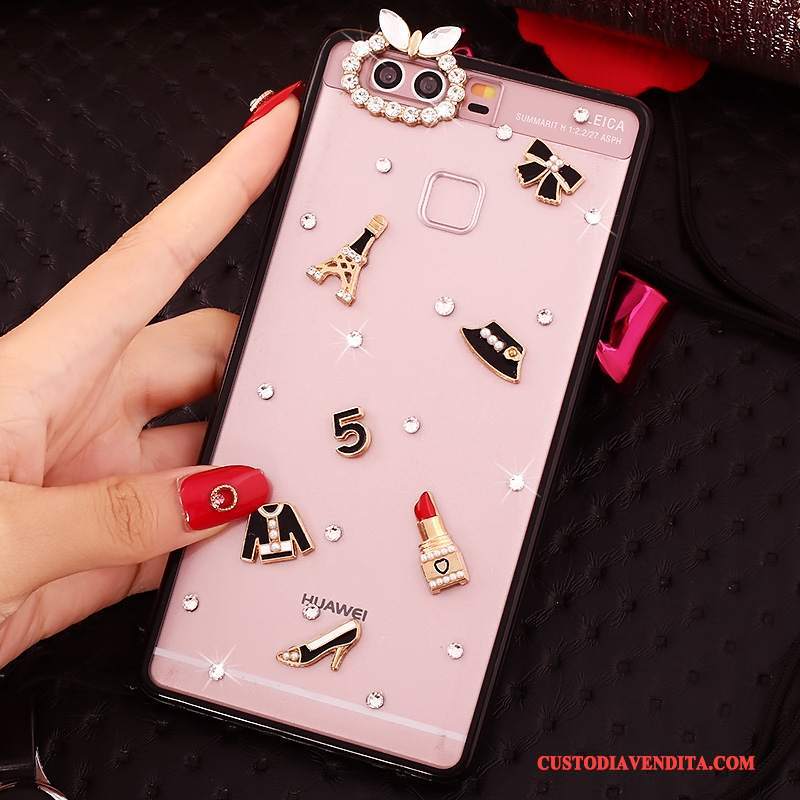 Custodia Huawei P9 Protezione Rosa Ornamenti Appesi, Cover Huawei P9 Strass Telefono