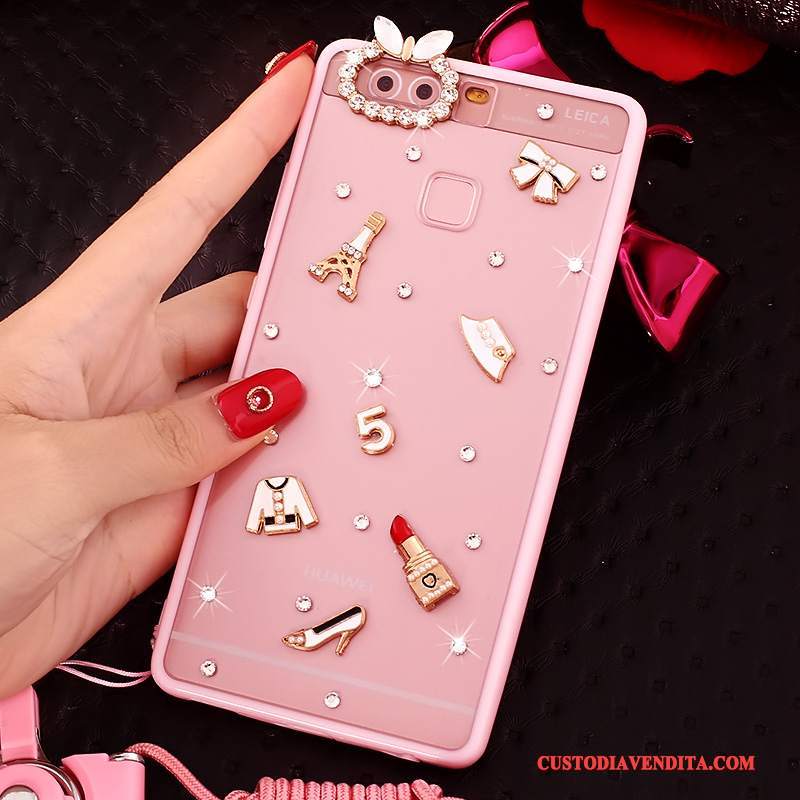 Custodia Huawei P9 Protezione Rosa Ornamenti Appesi, Cover Huawei P9 Strass Telefono