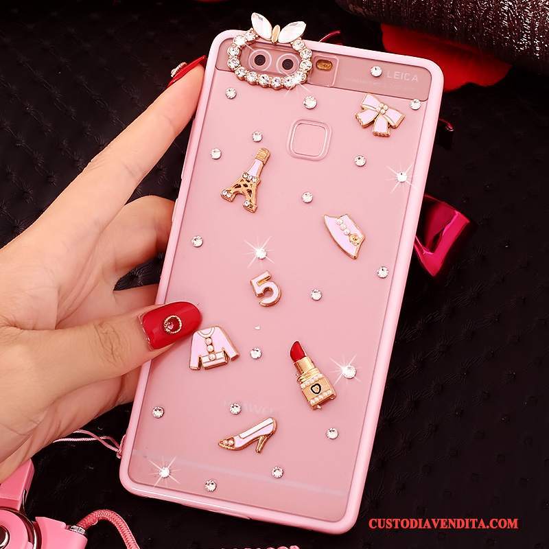 Custodia Huawei P9 Protezione Rosa Ornamenti Appesi, Cover Huawei P9 Strass Telefono