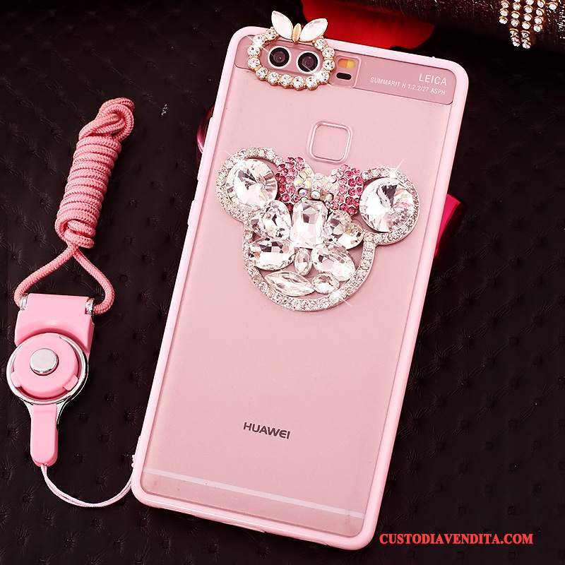 Custodia Huawei P9 Protezione Rosa Ornamenti Appesi, Cover Huawei P9 Strass Telefono