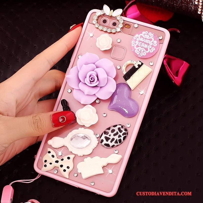 Custodia Huawei P9 Protezione Rosa Ornamenti Appesi, Cover Huawei P9 Strass Telefono