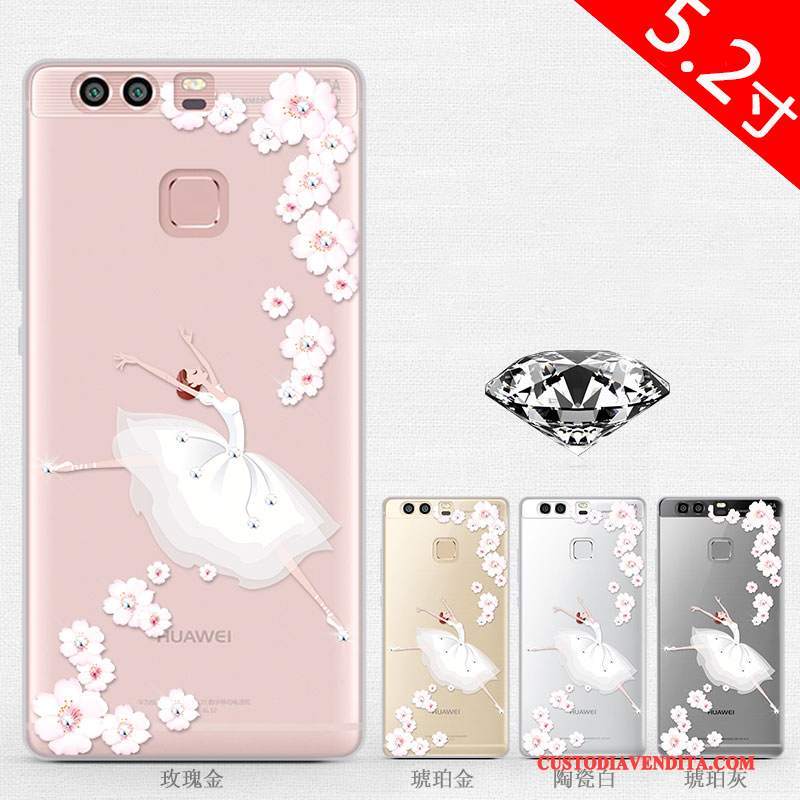 Custodia Huawei P9 Silicone Bello Anti-caduta, Cover Huawei P9 Strass Di Personalità Oro