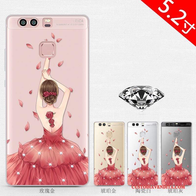 Custodia Huawei P9 Silicone Bello Anti-caduta, Cover Huawei P9 Strass Di Personalità Oro