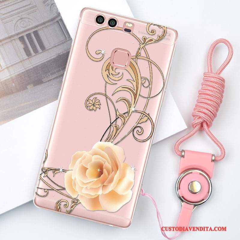 Custodia Huawei P9 Silicone Bello Anti-caduta, Cover Huawei P9 Strass Di Personalità Oro