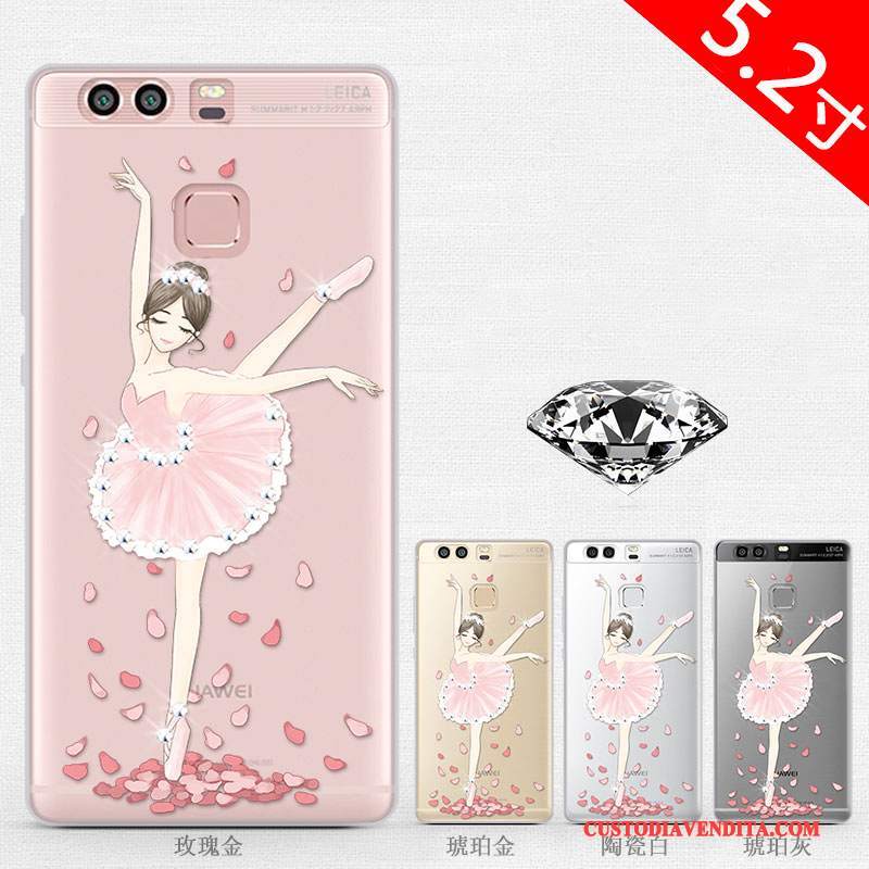 Custodia Huawei P9 Silicone Bello Anti-caduta, Cover Huawei P9 Strass Di Personalità Oro