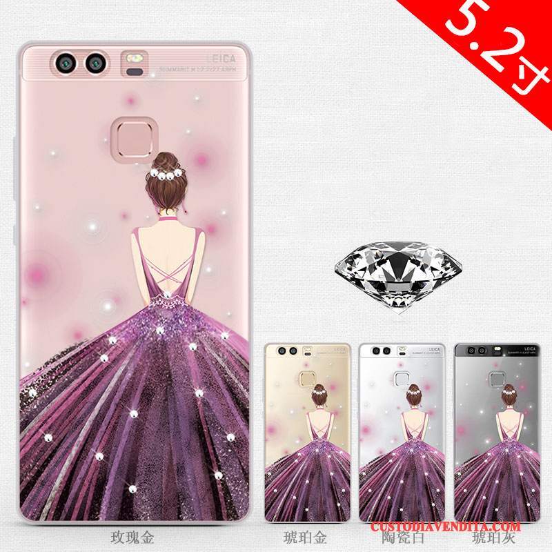 Custodia Huawei P9 Silicone Bello Anti-caduta, Cover Huawei P9 Strass Di Personalità Oro