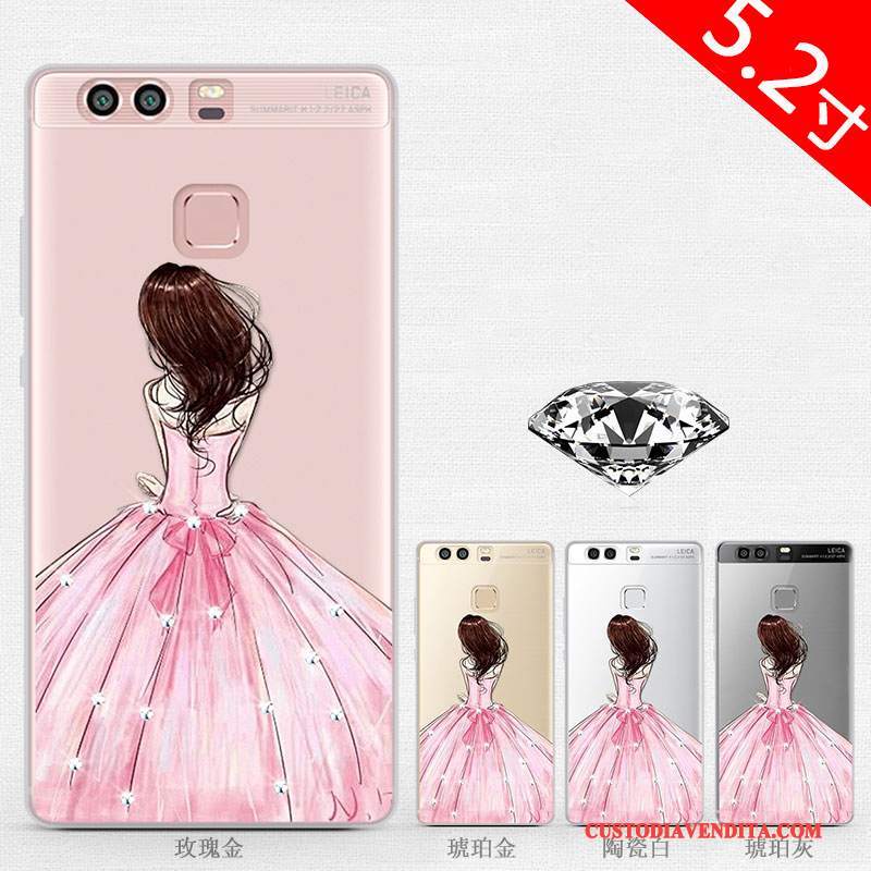 Custodia Huawei P9 Silicone Bello Anti-caduta, Cover Huawei P9 Strass Di Personalità Oro