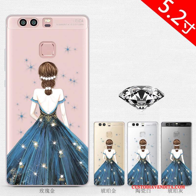 Custodia Huawei P9 Silicone Bello Anti-caduta, Cover Huawei P9 Strass Di Personalità Oro