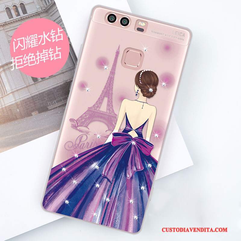 Custodia Huawei P9 Silicone Bello Anti-caduta, Cover Huawei P9 Strass Di Personalità Oro