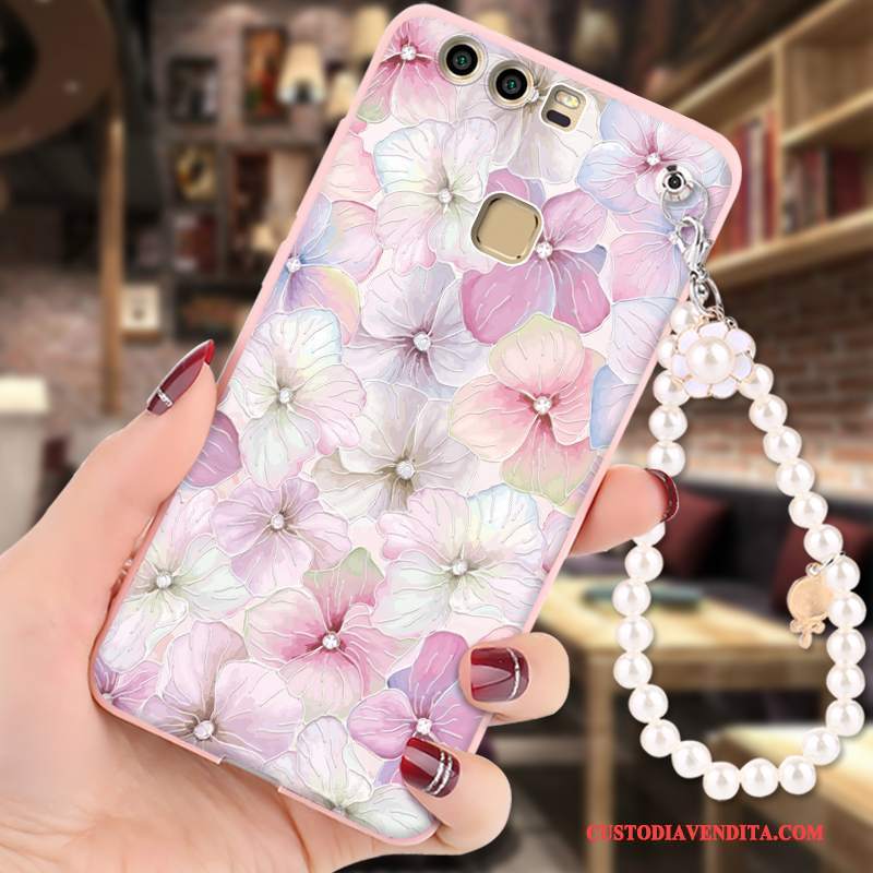 Custodia Huawei P9 Silicone Morbido Ornamenti Appesi, Cover Huawei P9 Cartone Animato Telefono Rosa