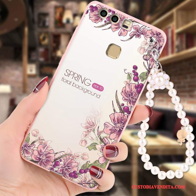 Custodia Huawei P9 Silicone Morbido Ornamenti Appesi, Cover Huawei P9 Cartone Animato Telefono Rosa