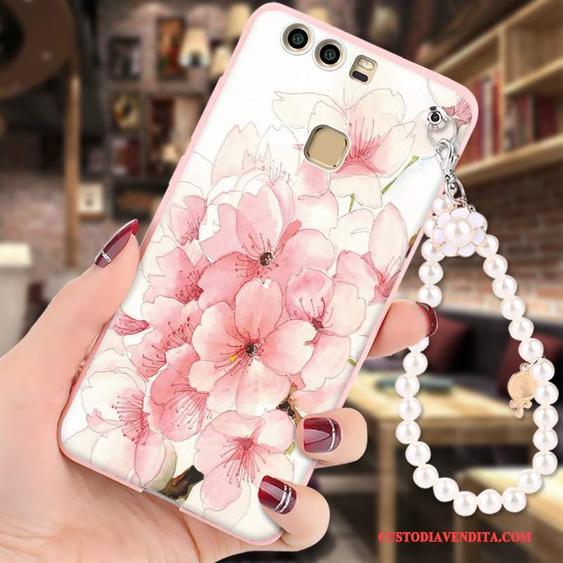 Custodia Huawei P9 Silicone Morbido Ornamenti Appesi, Cover Huawei P9 Cartone Animato Telefono Rosa