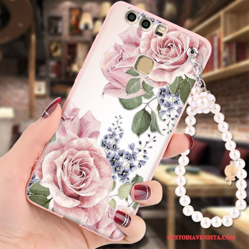 Custodia Huawei P9 Silicone Morbido Ornamenti Appesi, Cover Huawei P9 Cartone Animato Telefono Rosa