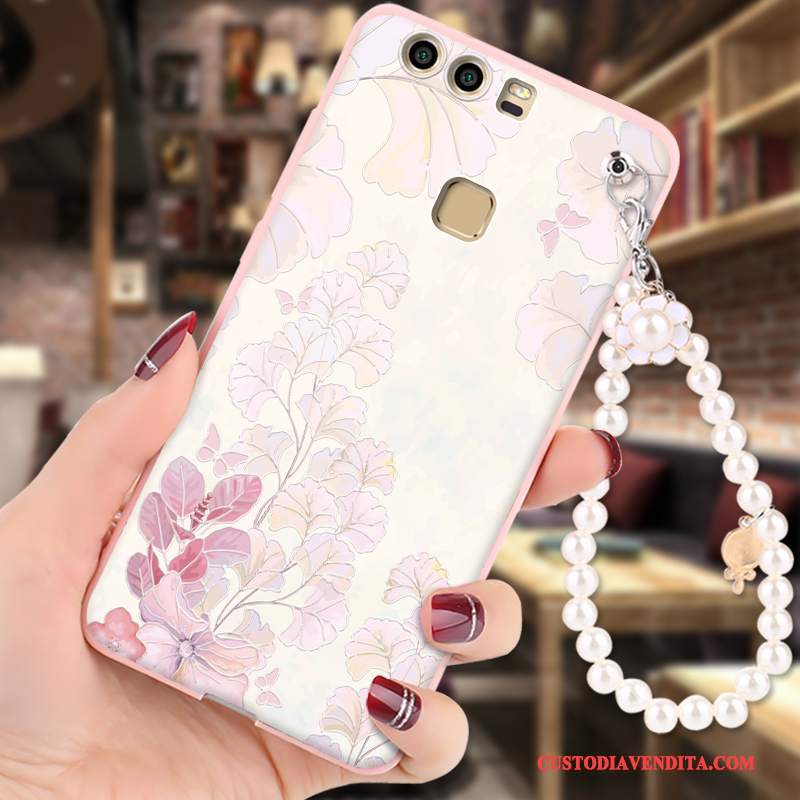 Custodia Huawei P9 Silicone Morbido Ornamenti Appesi, Cover Huawei P9 Cartone Animato Telefono Rosa