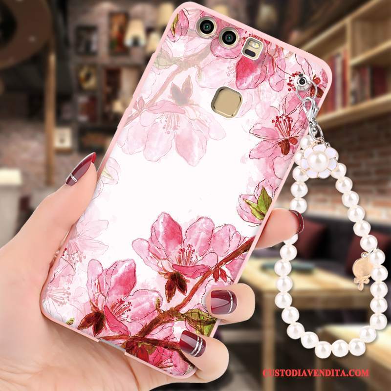 Custodia Huawei P9 Silicone Morbido Ornamenti Appesi, Cover Huawei P9 Cartone Animato Telefono Rosa