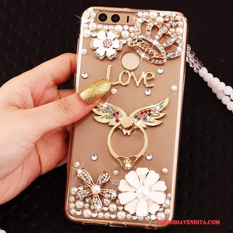 Custodia Huawei P9 Silicone Ornamenti Appesi Tutto Incluso, Cover Huawei P9 Strass Telefono Ring