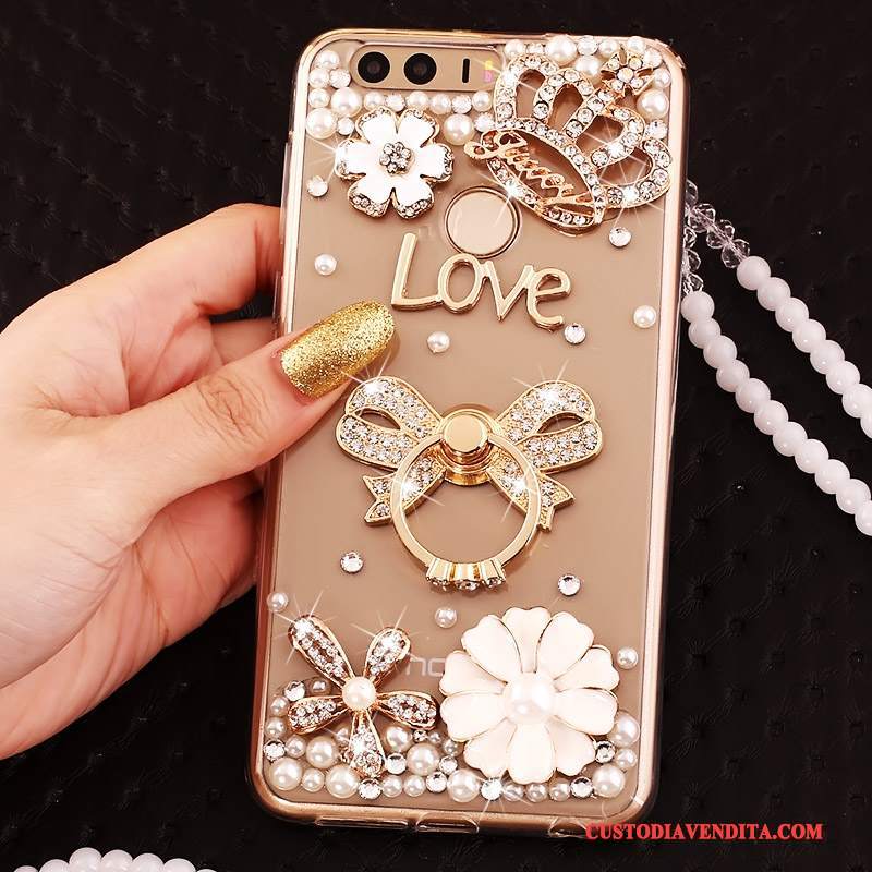 Custodia Huawei P9 Silicone Ornamenti Appesi Tutto Incluso, Cover Huawei P9 Strass Telefono Ring