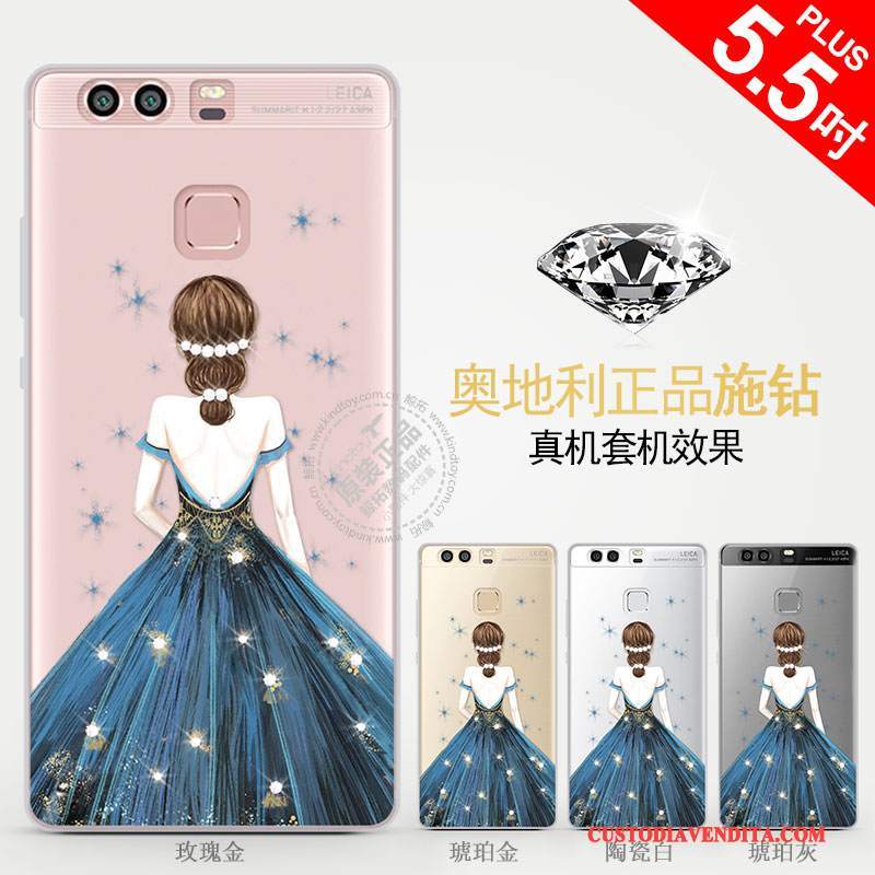 Custodia Huawei P9 Strass Anti-caduta Blu, Cover Huawei P9 Protezione Morbido Tutto Incluso