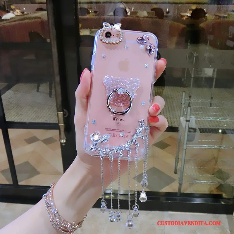 Custodia Huawei P9 Strass Ciondolo Rosa, Cover Huawei P9 Marchio Di Tendenza Trasparente