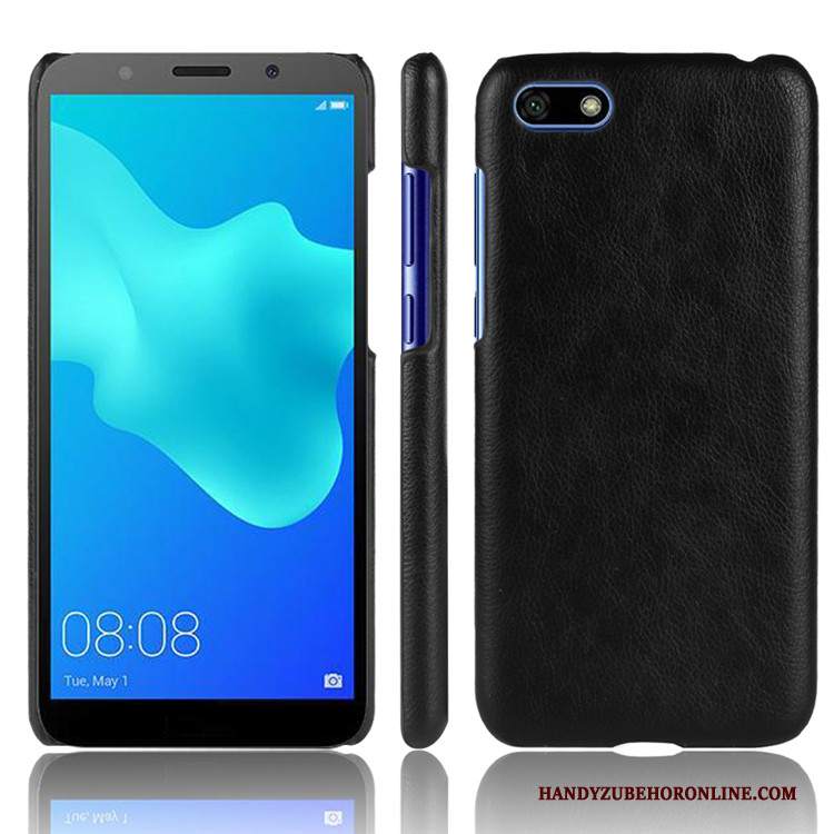 Custodia Huawei Y5 2018 Pelle Litchitelefono, Cover Huawei Y5 2018 Protezione Tendenza Nero