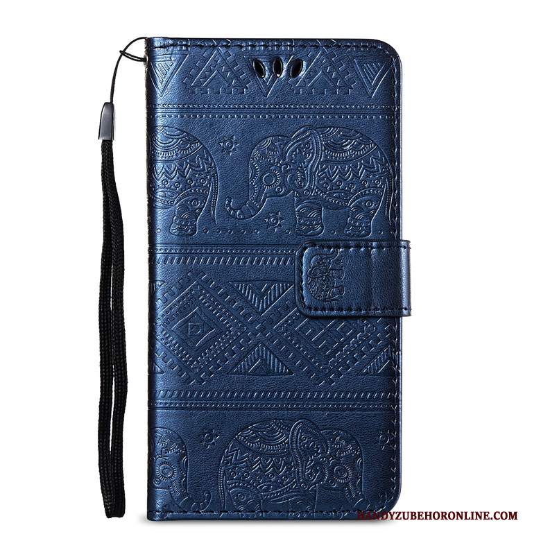 Custodia Huawei Y5 2019 Folio Anti-caduta Blu Scuro, Cover Huawei Y5 2019 Pelle Telefono