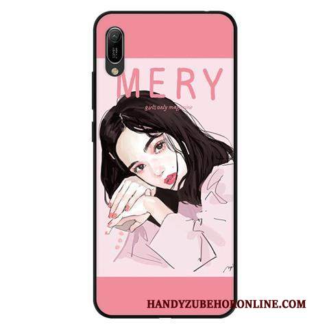 Custodia Huawei Y6 2019 Protezione Anti-caduta Nero, Cover Huawei Y6 2019 Rosa Morbido