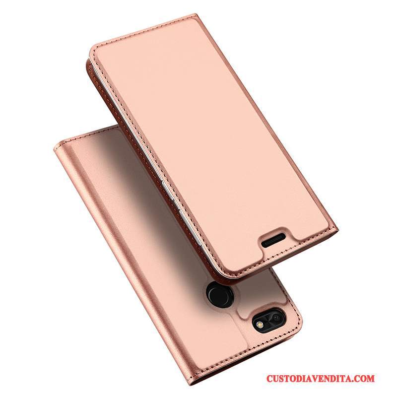 Custodia Huawei Y6 Pro 2017 Folio Telefono Anti-caduta, Cover Huawei Y6 Pro 2017 Pelle Oro Affari