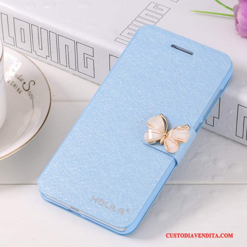 Custodia Huawei Y6 Pro 2017 Pelle Anti-caduta Blu Chiaro, Cover Huawei Y6 Pro 2017 Folio Telefono