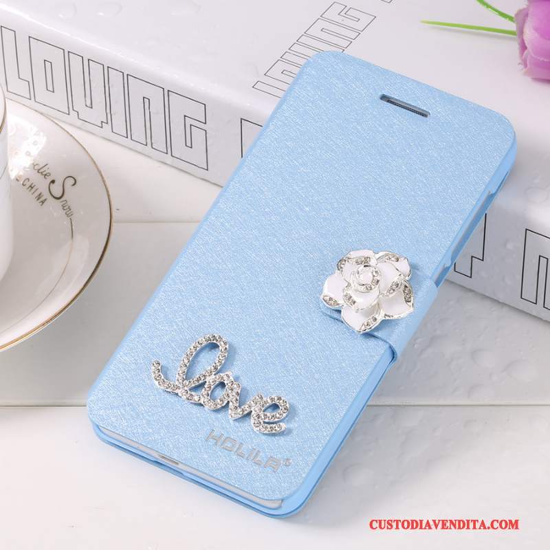 Custodia Huawei Y6 Pro 2017 Pelle Anti-caduta Blu Chiaro, Cover Huawei Y6 Pro 2017 Folio Telefono