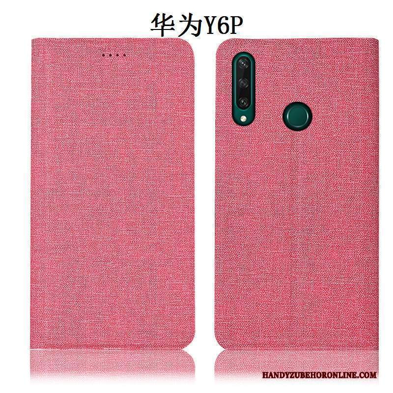 Custodia Huawei Y6p Folio Anti-caduta Blu, Cover Huawei Y6p Pelle Cotone E Linotelefono