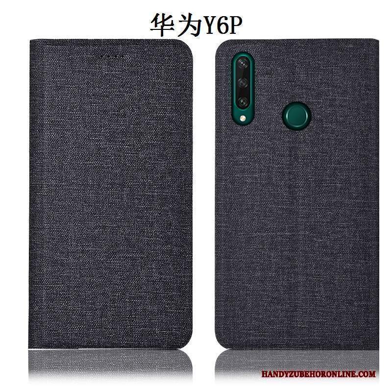 Custodia Huawei Y6p Folio Anti-caduta Blu, Cover Huawei Y6p Pelle Cotone E Linotelefono