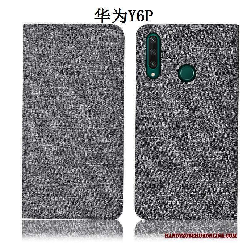 Custodia Huawei Y6p Folio Anti-caduta Blu, Cover Huawei Y6p Pelle Cotone E Linotelefono