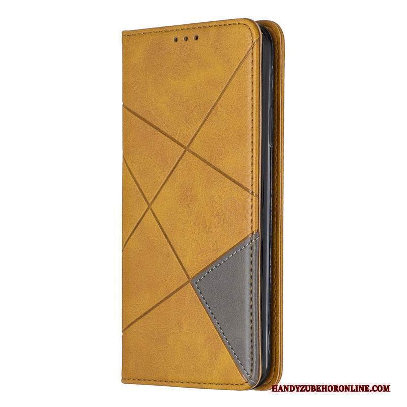 Custodia Huawei Y6p Pelle Telefono Nero, Cover Huawei Y6p Folio Giallo Anti-caduta