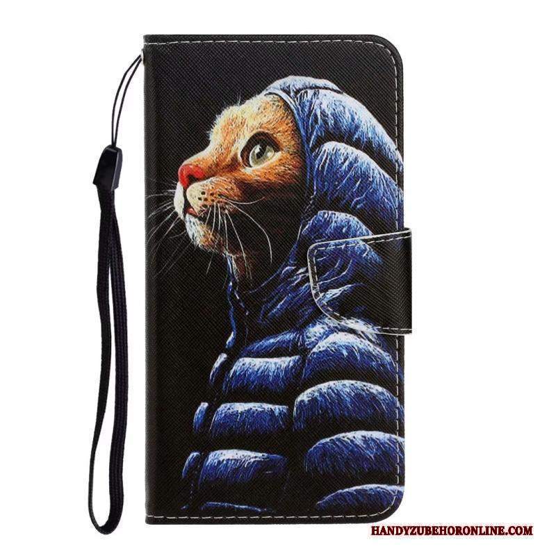 Custodia Huawei Y6s Cartone Animato Blu Gattino, Cover Huawei Y6s Folio Telefono Carta