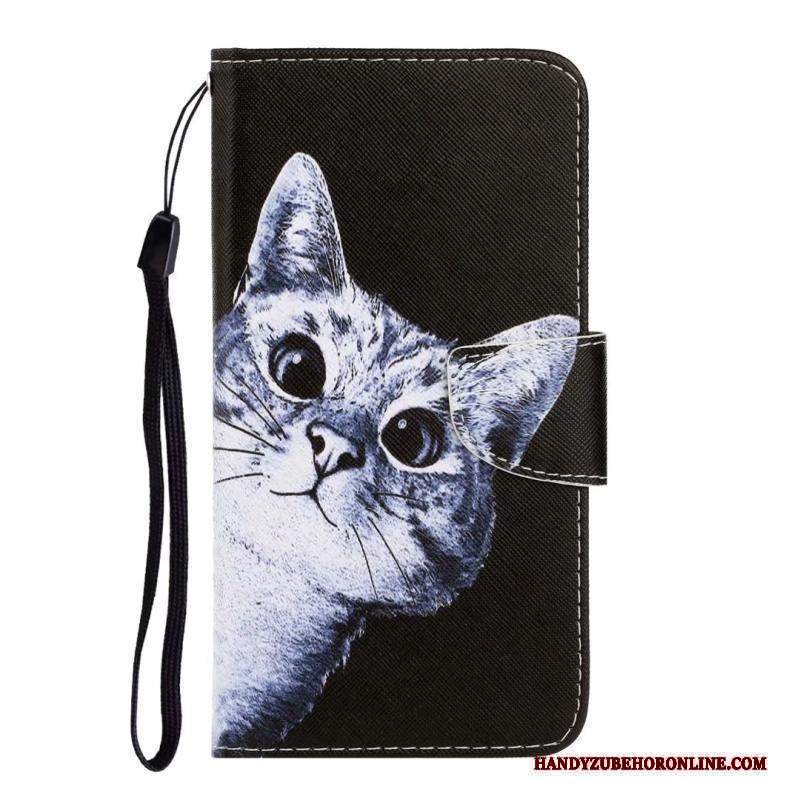 Custodia Huawei Y6s Cartone Animato Blu Gattino, Cover Huawei Y6s Folio Telefono Carta