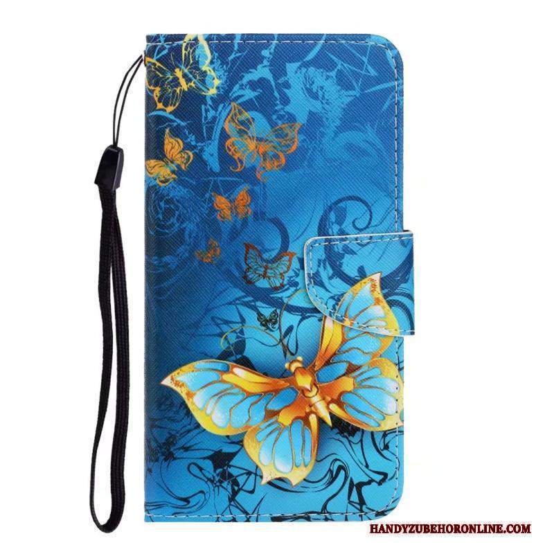 Custodia Huawei Y6s Cartone Animato Blu Gattino, Cover Huawei Y6s Folio Telefono Carta