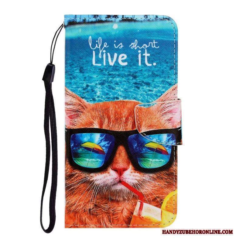 Custodia Huawei Y6s Cartone Animato Blu Gattino, Cover Huawei Y6s Folio Telefono Carta