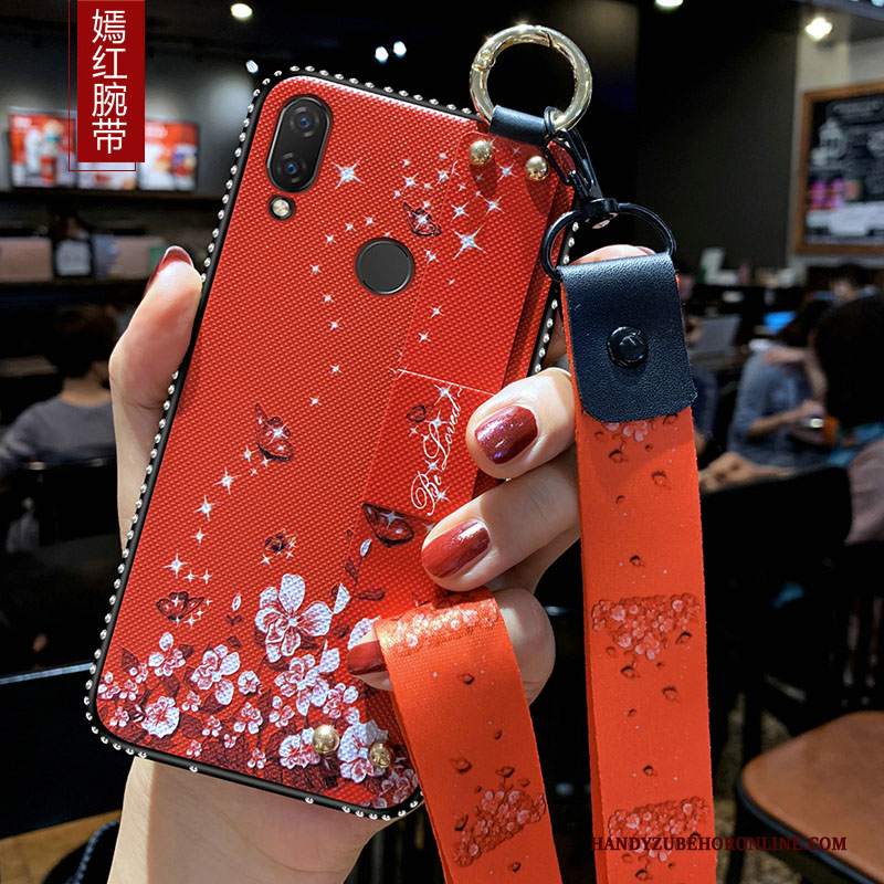 Custodia Huawei Y7 2019 Creativo Di Personalità Ring, Cover Huawei Y7 2019 Silicone Con Strass Net Red