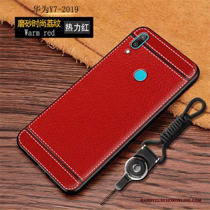 Custodia Huawei Y7 2019 Pelle Di Personalità Rosso, Cover Huawei Y7 2019 Protezione Telefono Borse