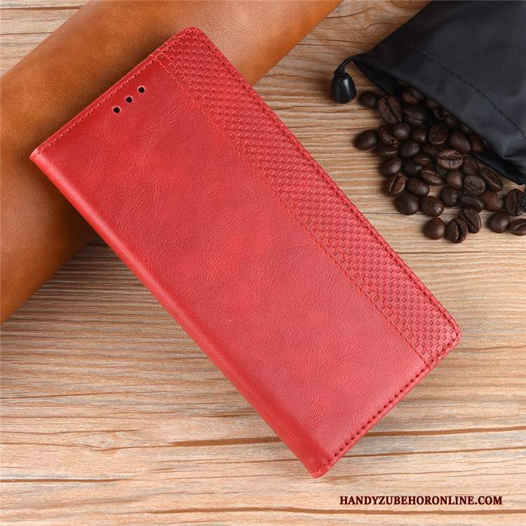 Custodia Huawei Y7 2019 Pelle Rosso Anti-caduta, Cover Huawei Y7 2019 Protezione Carta